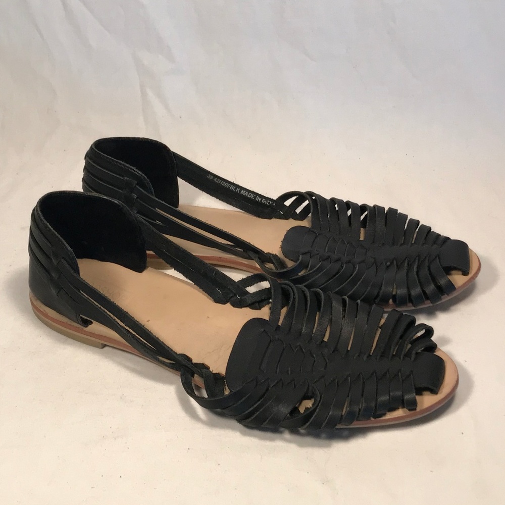 Topshop Black Leather Sandals Flats Women 39